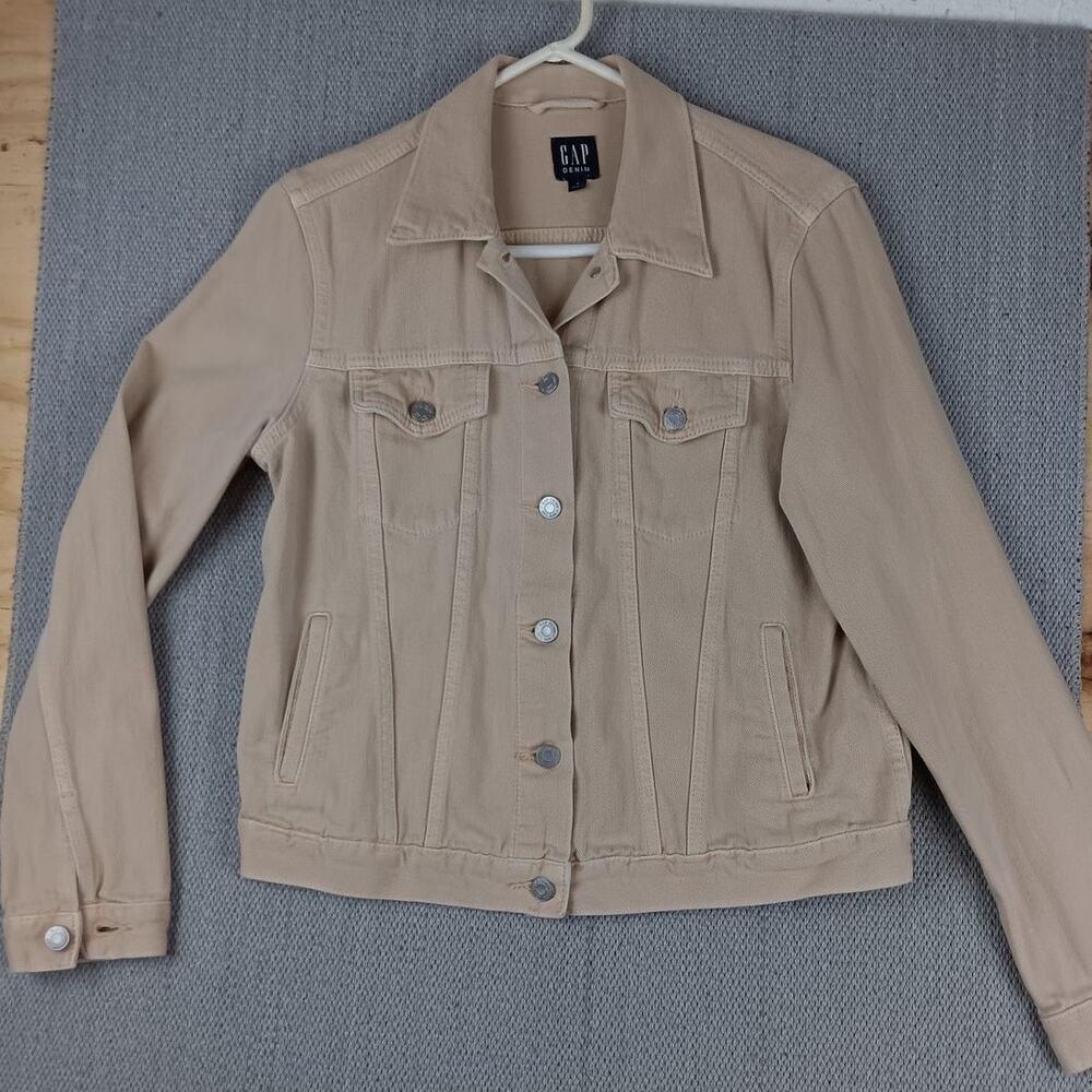 Gap Icon Cropped Jean Jacket Womens Medium Raffia Tan Street Western Cinch Waist